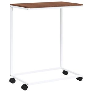 vidaXL Table d'appoint avec roues Blanc 55x35x70 cm Bois d'ing&eacute;nierie