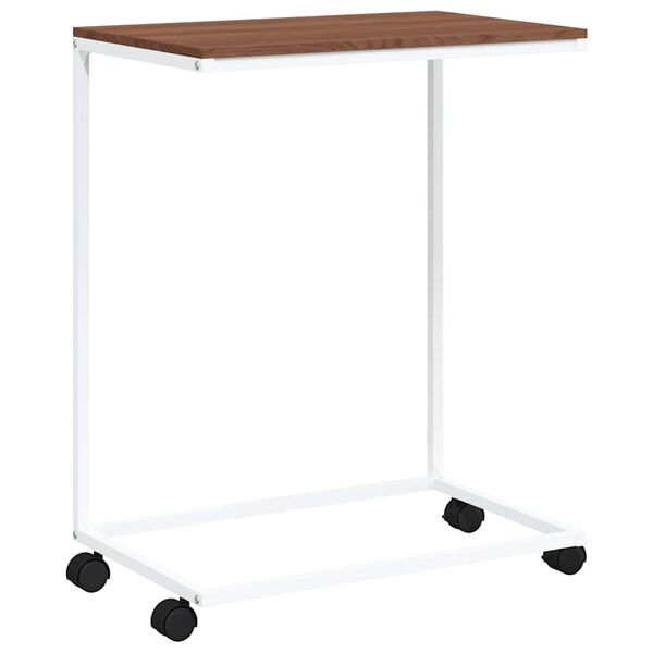 vidaXL Table d'appoint avec roues Blanc 55x35x70 cm Bois d'ing&eacute;nierie