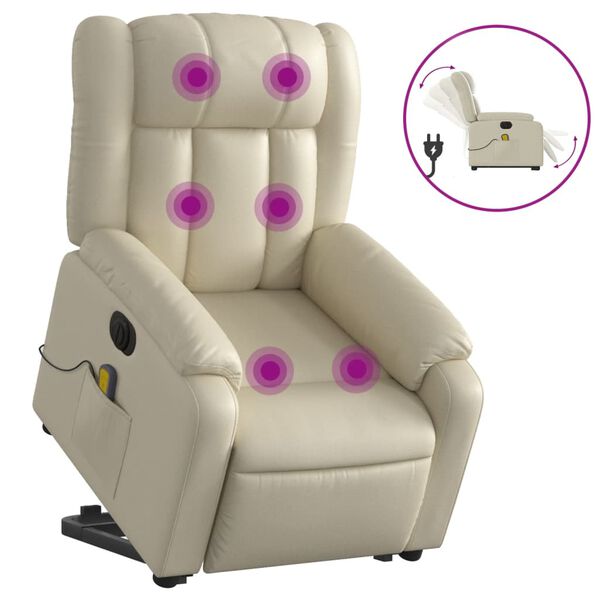 vidaXL Fauteuil inclinable de massage &eacute;lectrique cr&egrave;me similicuir
