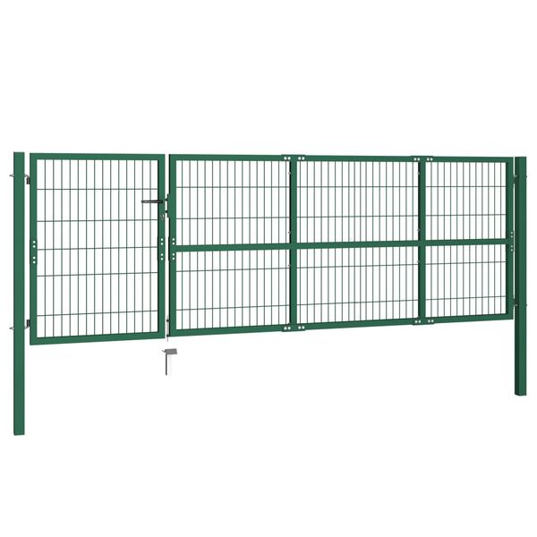 vidaXL Portail de jardin avec poteaux 350 x 100 cm, acier vert