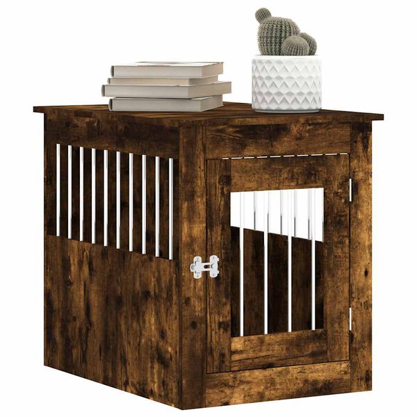 vidaXL Meuble de cage pour chiens ch&ecirc;ne fum&eacute; 55x75x65 cm