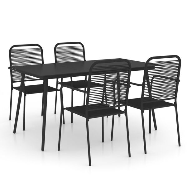 vidaXL Ensemble &agrave; manger de jardin 5 pcs Corde en coton et acier Noir