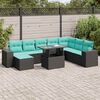 vidaXL Salon de jardin avec coussins 9 pcs noir r&eacute;sine tress&eacute;e acacia