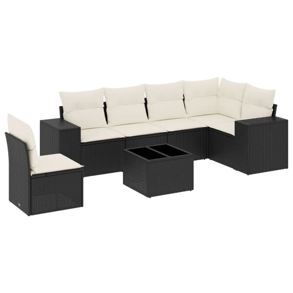 vidaXL Salon de jardin 7 pcs avec coussins noir r&eacute;sine tress&eacute;e