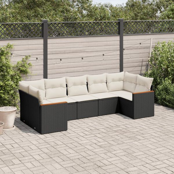 vidaXL Salon de jardin 7 pcs avec coussins noir r&eacute;sine tress&eacute;e