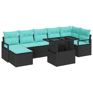 vidaXL Ensemble de canap&eacute; de jardin 8 pcs Noir et Bleu polyrotin