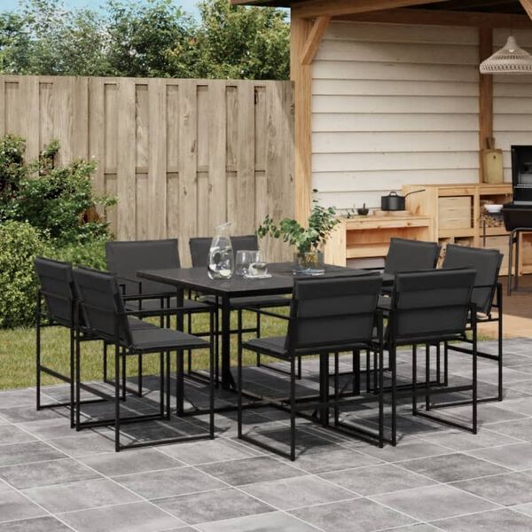 vidaXL Ensemble &agrave; manger de jardin avec coussins 9 pcs noir textil&egrave;ne