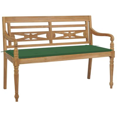 vidaXL Banc Batavia avec coussin vert 120 cm Bois de teck massif