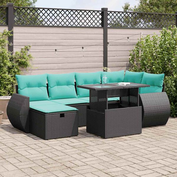 vidaXL Salon de jardin avec coussins 7 pcs gris r&eacute;sine tress&eacute;e acacia