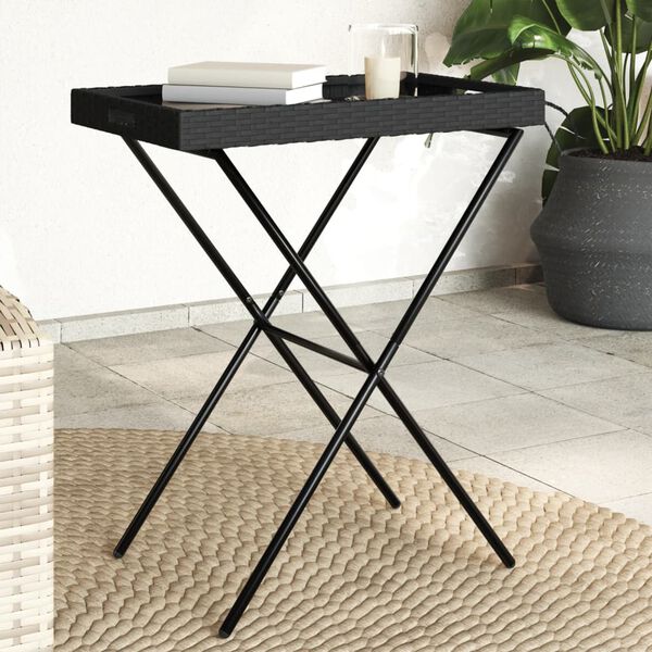 vidaXL Table &agrave; plateau pliable noir 65x40x75 cm r&eacute;sine tress&eacute;e