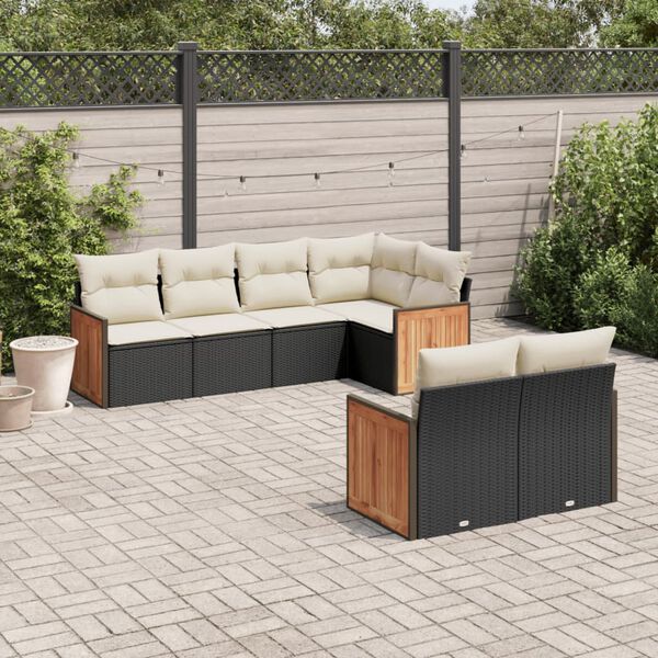 vidaXL Salon de jardin 7 pcs avec coussins noir r&eacute;sine tress&eacute;e