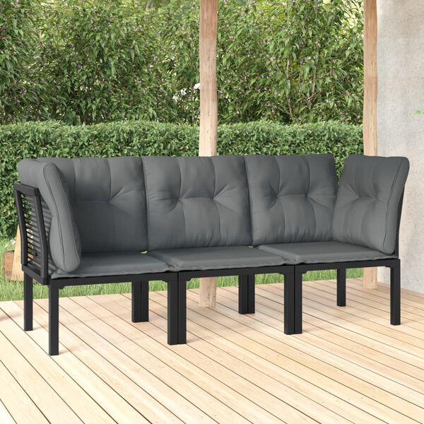 vidaXL Salon de jardin 3 pcs noir et gris r&eacute;sine tress&eacute;e
