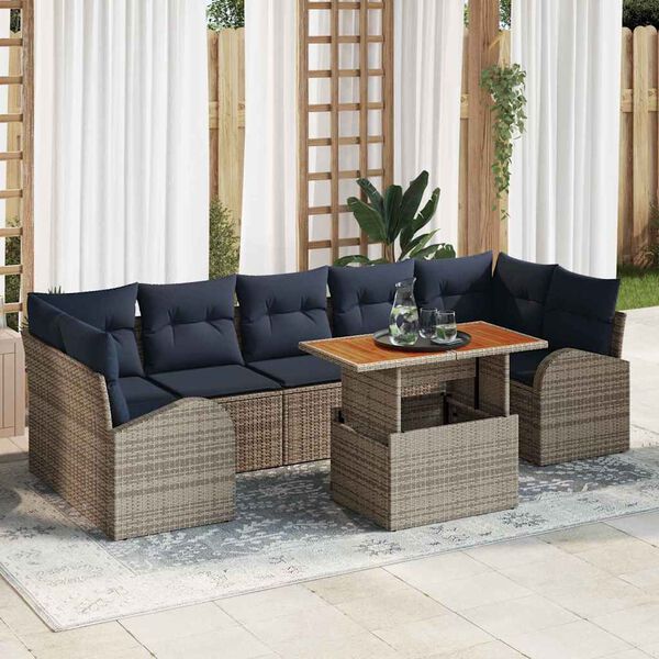 vidaXL Ensemble de canap&eacute; de jardin 8 pcs gris et bleu marine