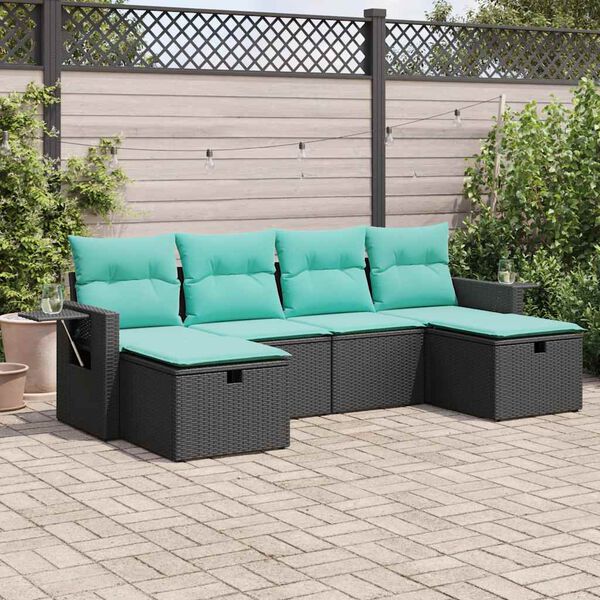 vidaXL Salon de jardin 6 pcs avec coussins noir r&eacute;sine tress&eacute;e