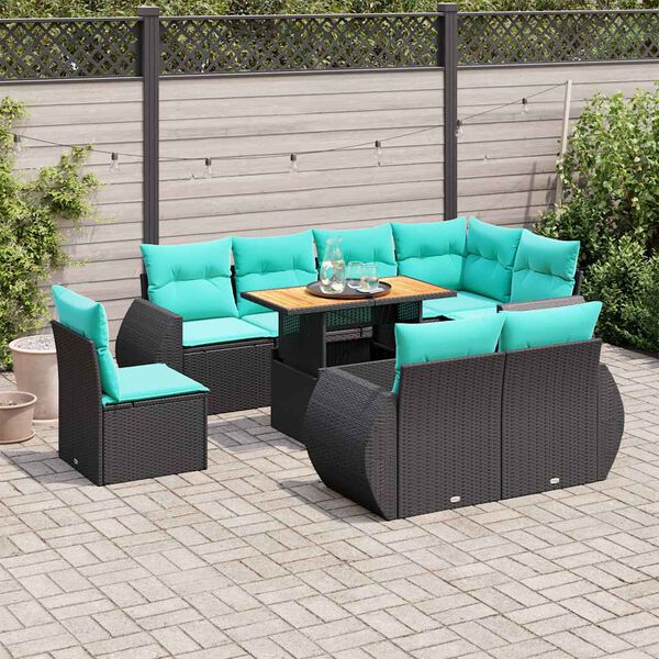 vidaXL Salon de jardin 9 pcs avec coussins noir r&eacute;sine tress&eacute;e