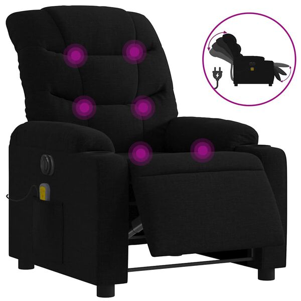 vidaXL Fauteuil inclinable de massage électrique noir tissu