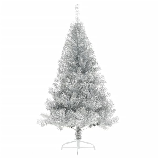 vidaXL Demi sapin de No&euml;l artificiel avec support argent&eacute; 120 cm PET