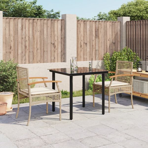 vidaXL Ensemble &agrave; manger de jardin et coussins 3 pcs Beige poly rotin