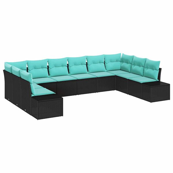 vidaXL Ensemble de canap&eacute; de jardin 10 pcs Noir et turquoise Polyrotin