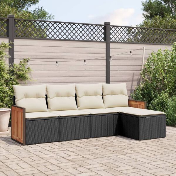 vidaXL Salon de jardin 5 pcs avec coussins noir r&eacute;sine tress&eacute;e
