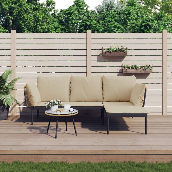 vidaXL Salon de jardin 3 pcs avec coussins beiges r&eacute;sine tress&eacute;e