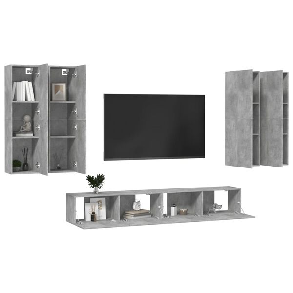 vidaXL Ensemble de meubles TV 6 pcs Gris b&eacute;ton Bois d'ing&eacute;nierie