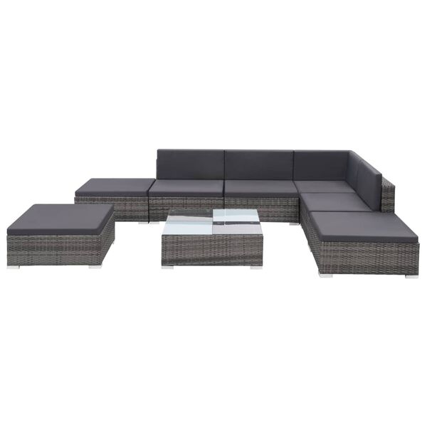 vidaXL Salon de jardin 8 pcs avec coussins résine tressée gris