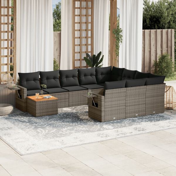 vidaXL Salon de jardin 11 pcs avec coussins gris r&eacute;sine tress&eacute;e