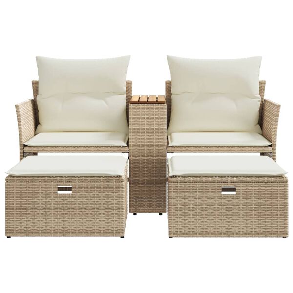 vidaXL Canap&eacute; de jardin 2 places avec tabourets beige r&eacute;sine tress&eacute;e