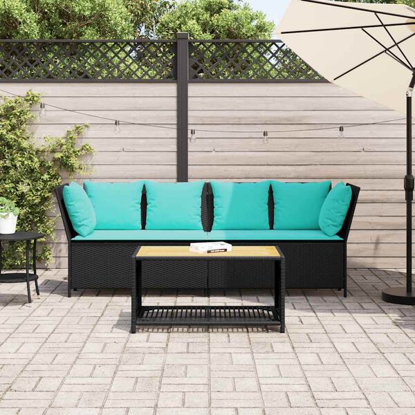 vidaXL Canap&eacute; de jardin avec coussins Noir R&eacute;sine tress&eacute;e