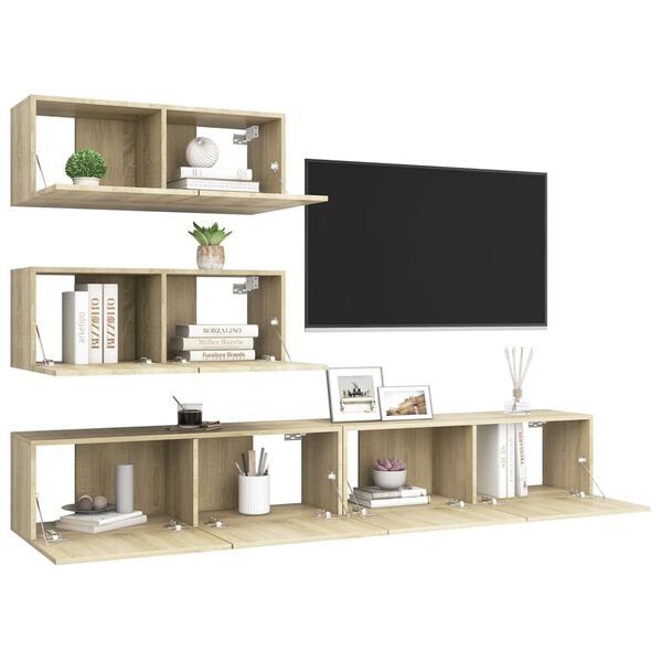 vidaXL Ensemble de meuble TV 4 pcs Ch&ecirc;ne sonoma Bois d'ing&eacute;nierie