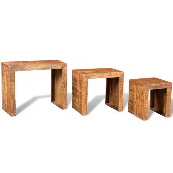 vidaXL Table gigogne 3 pcs Bois massif de manguier