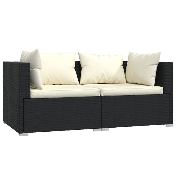 vidaXL Salon de jardin 3 pcs avec coussins Noir R&eacute;sine tress&eacute;e