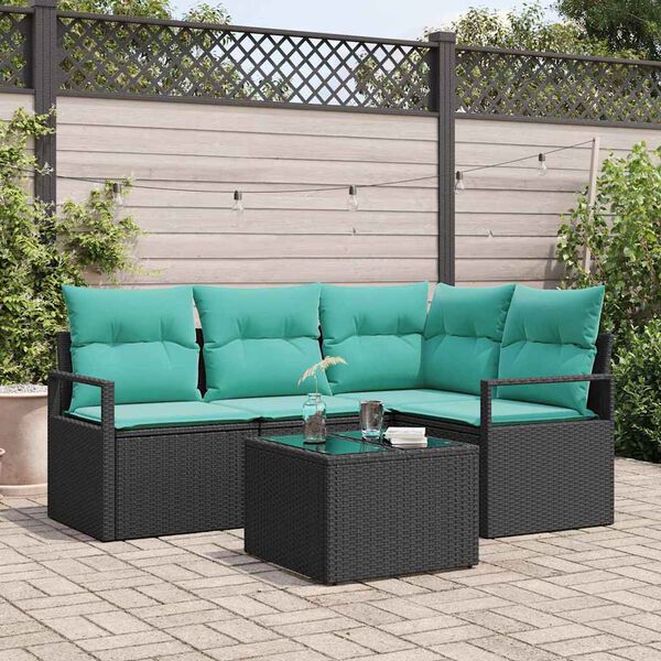 vidaXL Ensemble de canap&eacute; de jardin 5 pcs Noir et turquoise polyrotin