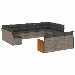 vidaXL Salon de jardin avec coussins 13 pcs gris r&eacute;sine tress&eacute;e