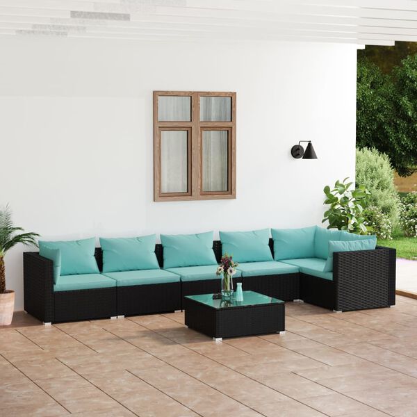 vidaXL Salon de jardin 7 pcs avec coussins R&eacute;sine tress&eacute;e Noir