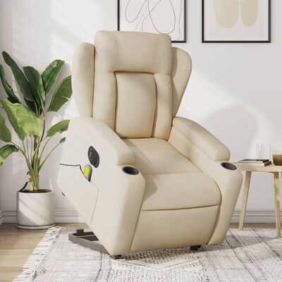 vidaXL Fauteuil inclinable de massage électrique crème tissu