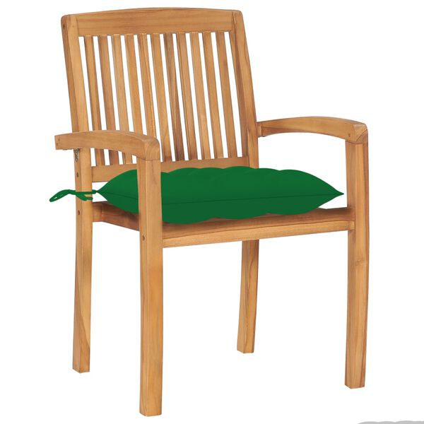 vidaXL Chaises de jardin lot de 2 et coussins vert Bois de teck massif