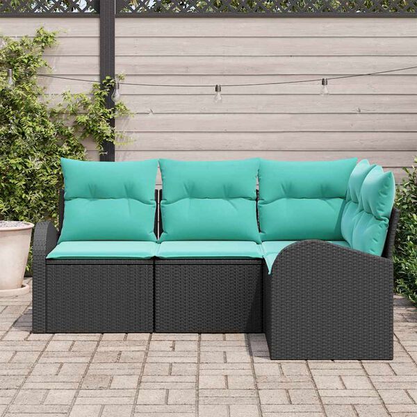 vidaXL Ensemble de Canapés 4 pcs Noir et turquoise polyrotin