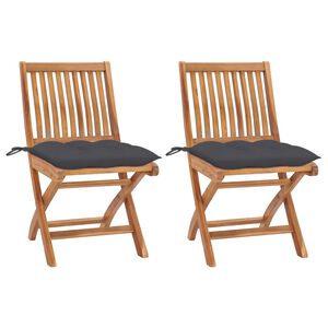 vidaXL Chaises de jardin lot de 2 et coussins anthracite Bois de teck