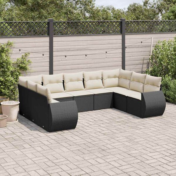 vidaXL Salon de jardin 9 pcs avec coussins noir r&eacute;sine tress&eacute;e
