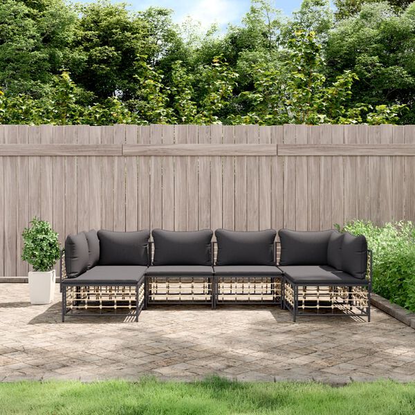 vidaXL Salon de jardin 6 pcs avec coussins anthracite r&eacute;sine tress&eacute;e