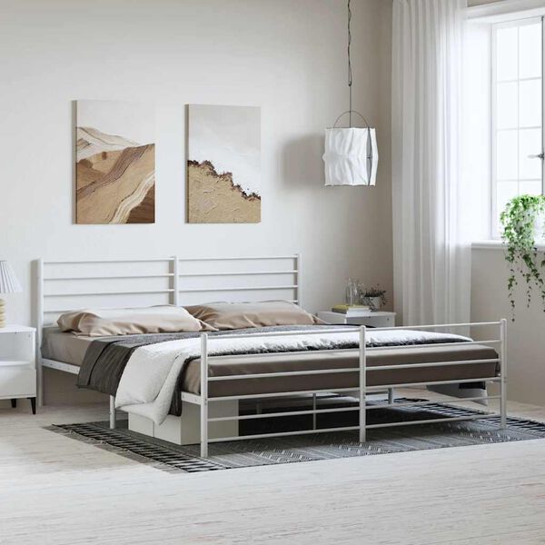 vidaXL Cadre de lit métal sans matelas et pied de lit blanc 183x213 cm