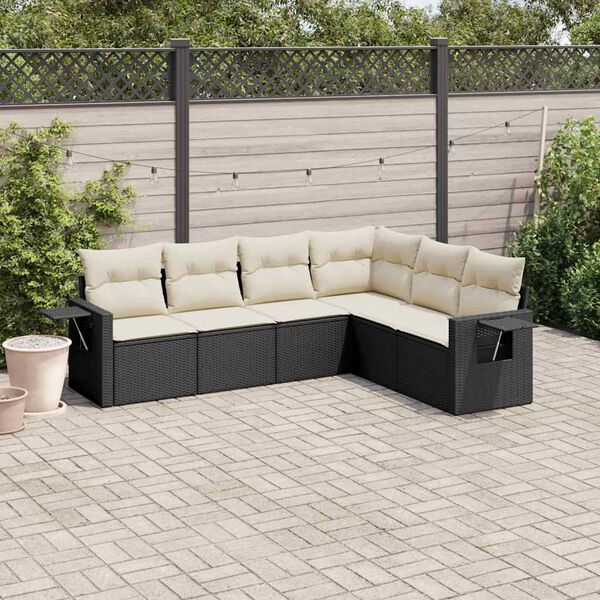 vidaXL Salon de jardin 6 pcs avec coussins noir r&eacute;sine tress&eacute;e
