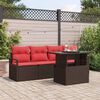 vidaXL Ensemble de canapé de jardin 5 pcs Marron et rouge polyrotin