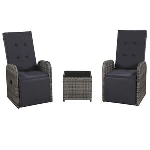vidaXL Ensemble de bistro 3 pcs avec coussins R&eacute;sine tress&eacute;e Gris
