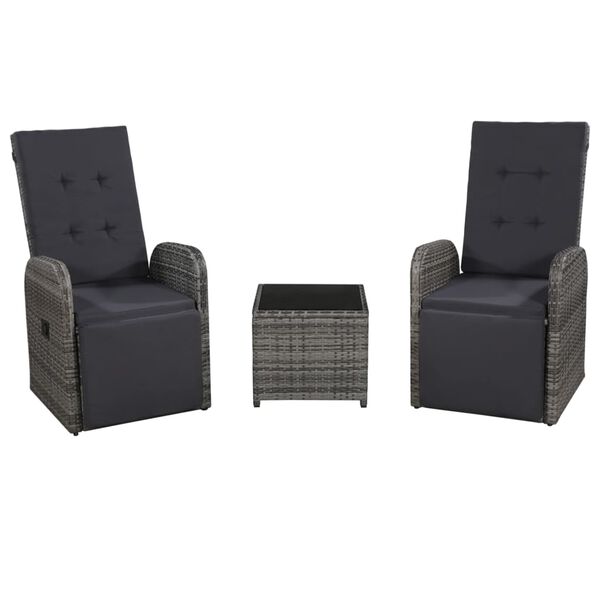 vidaXL Ensemble de bistro 3 pcs avec coussins R&eacute;sine tress&eacute;e Gris