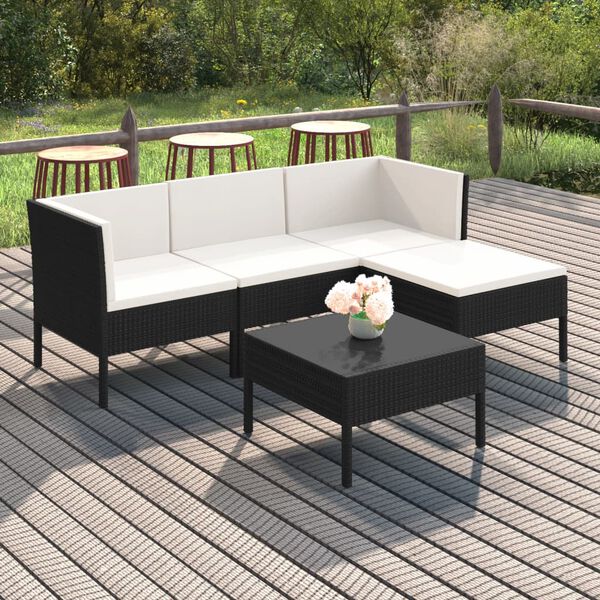 vidaXL Salon de jardin 5 pcs avec coussins r&eacute;sine tress&eacute;e noir