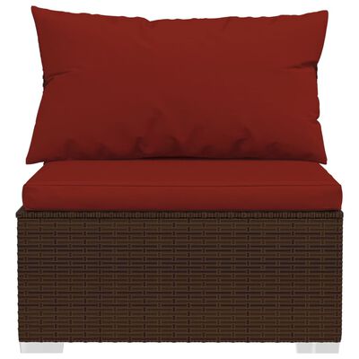 vidaXL Salon de jardin 9 pcs avec coussins Marron Résine tressée