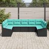 vidaXL Ensemble de canap&eacute; de jardin 9 pcs Noir et turquoise polyrotin
